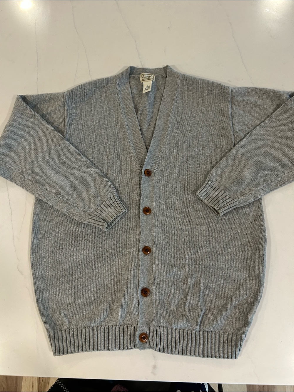 L.L. Bean Light Gray Men's V-Neck Button Cardigan